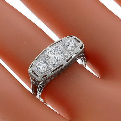 Edwardian  1.10ct 3 Stone Diamond Gold Ring