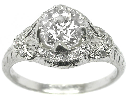 Edwardian 1.12ct Old Mine Diamond Platinum Engagement Ring