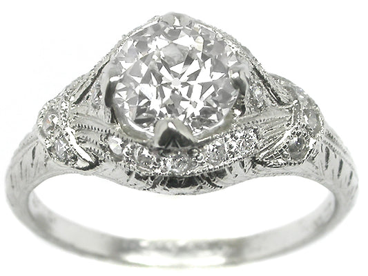 Edwardian 1.12ct Old Mine Diamond Platinum Engagement Ring