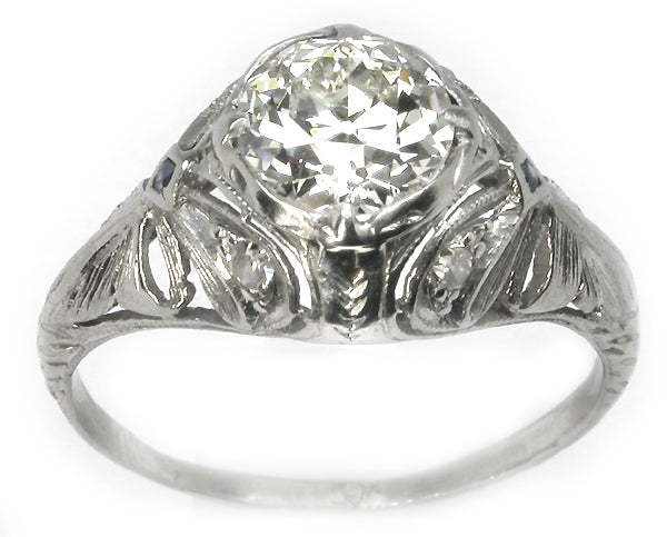 Edwardian 1.13ct Diamond & Sapphire Platinum Engagement Ring
