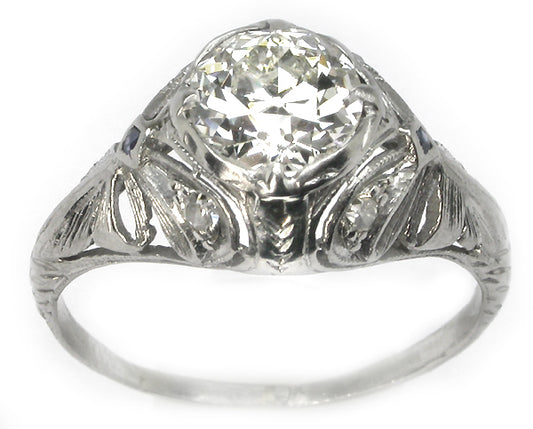 Edwardian 1.13ct Diamond & Sapphire Platinum Engagement Ring