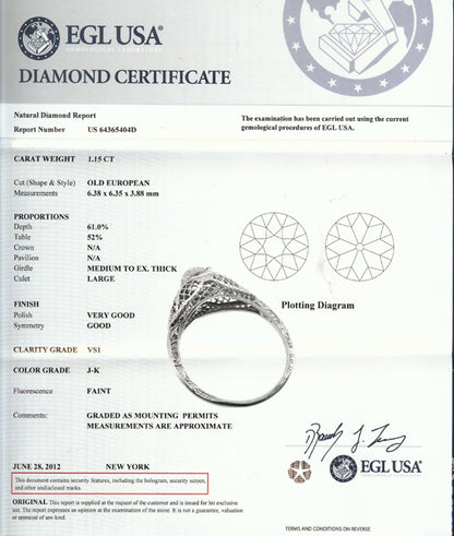 Edwardian 1.15ct Old European Diamond Engagement Ring