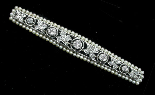 Edwardian 1.25ct Diamond Natural Pearl Platinum Pin