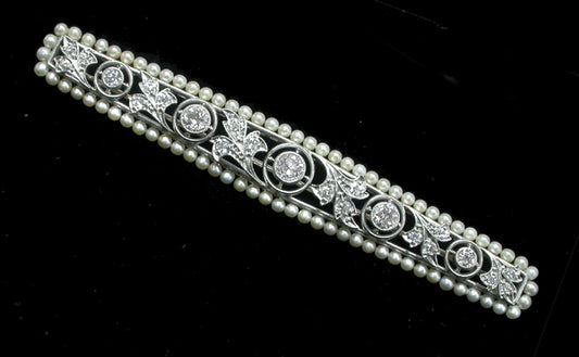 Edwardian 1.25ct Diamond Natural Pearl Platinum Pin