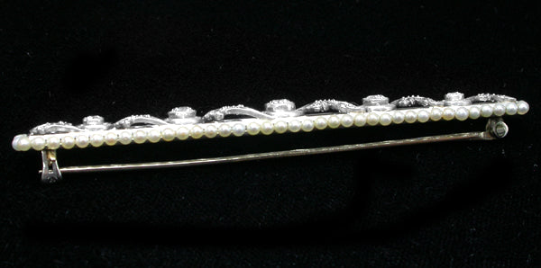 Edwardian 1.25ct Diamond Natural Pearl Platinum Pin