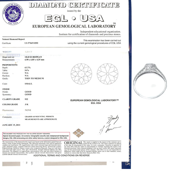 Edwardian 1.33ct Old European Diamond Platinum Engagement Ring