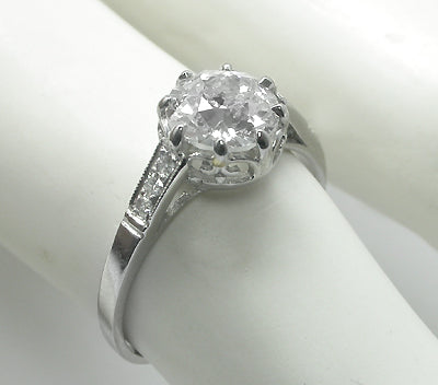 Edwardian 1.33ct Old Mine Diamond Platinum  Engagement Ring
