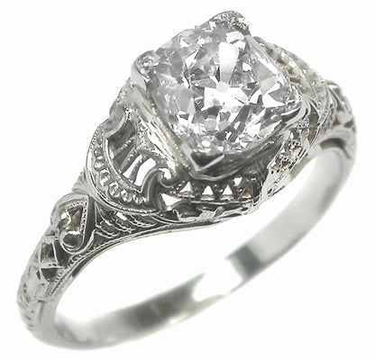 Edwardian 1.35ct Cushion Cut  Diamond 18k White Gold Engagement Ring