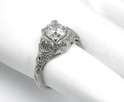 Edwardian 1.35ct Cushion Cut  Diamond 18k White Gold Engagement Ring