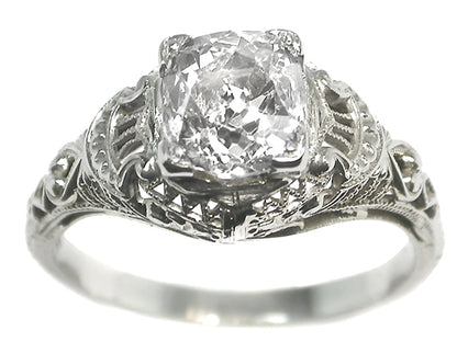 Edwardian 1.35ct Cushion Cut  Diamond 18k White Gold Engagement Ring