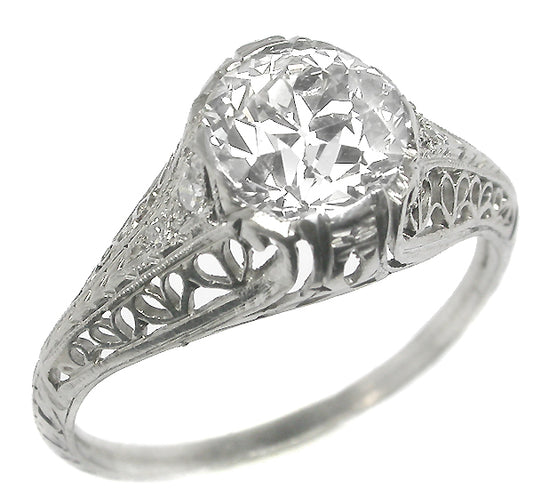 Edwardian 1.46ct Old European Cut  Diamond Platinum Engagement Ring