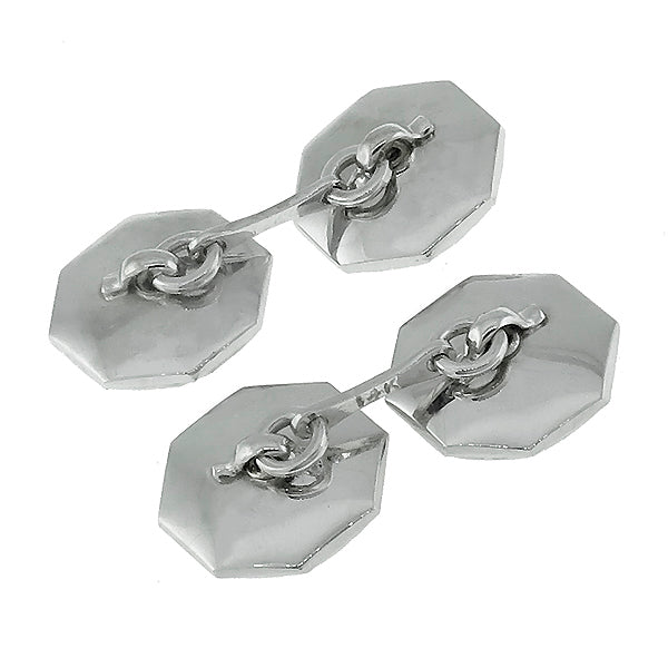 Edwardian 14k   White Gold 0.20ct Diamond Onyx Cufflinks