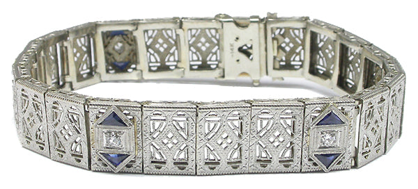 Edwardian 14k White Gold  Diamond Sapphire Bracelet
