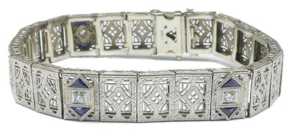 Edwardian 14k White Gold  Diamond Sapphire Bracelet
