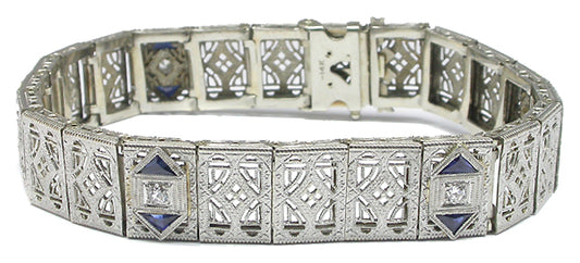 Edwardian 14k White Gold  Diamond Sapphire Bracelet