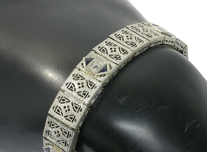 Edwardian 14k White Gold  Diamond Sapphire Bracelet