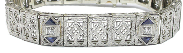 Edwardian 14k White Gold  Diamond Sapphire Bracelet
