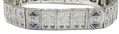Edwardian 14k White Gold  Diamond Sapphire Bracelet