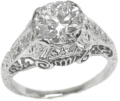 Edwardian GIA Certified 1.56ct Round Diamond Vintage Platinum Engagement Ring