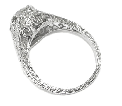 Edwardian GIA Certified 1.56ct Round Diamond Vintage Platinum Engagement Ring