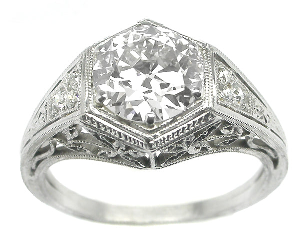 Edwardian 1.59ct Old Mine Diamond Platinum Engagement Ring