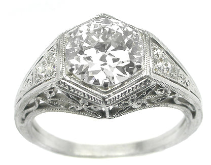 Edwardian 1.59ct Old Mine Diamond Platinum Engagement Ring