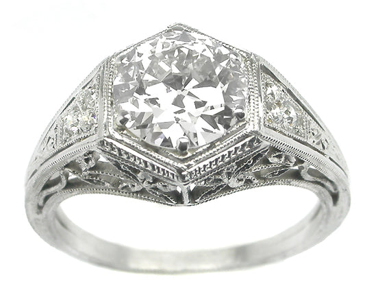 Edwardian 1.59ct Old Mine Diamond Platinum Engagement Ring