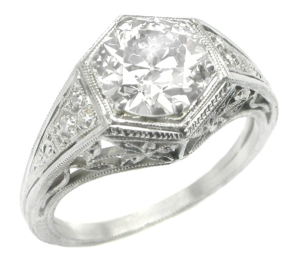 Edwardian 1.59ct Old Mine Diamond Platinum Engagement Ring