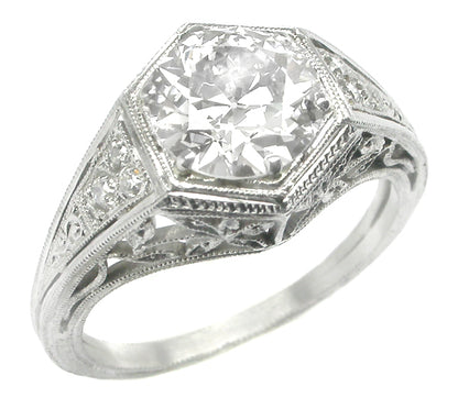 Edwardian 1.59ct Old Mine Diamond Platinum Engagement Ring