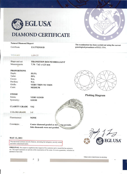 Edwardian 1.59ct Old Mine Diamond Platinum Engagement Ring