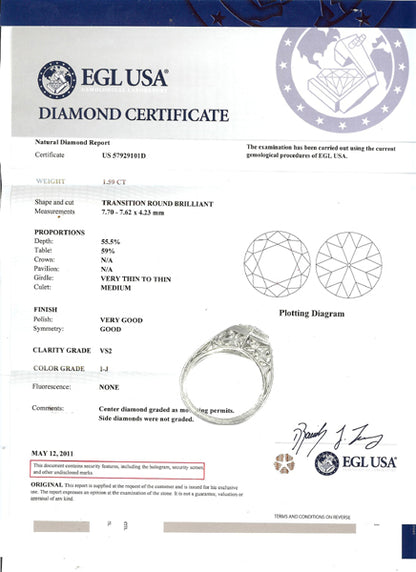 Edwardian 1.59ct Old Mine Diamond Platinum Engagement Ring