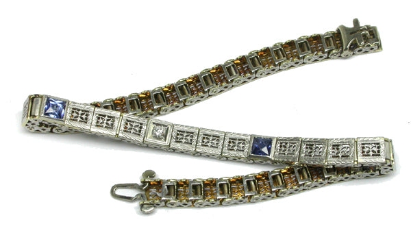 Edwardian 1ct Sapphire & Diamond 14k White Gold Bracelet