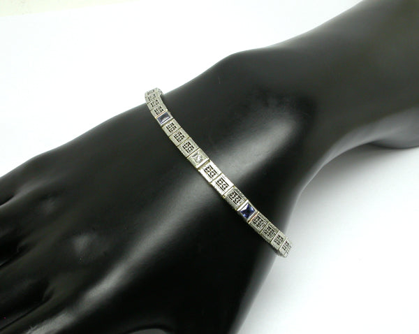 Edwardian 1ct Sapphire & Diamond 14k White Gold Bracelet