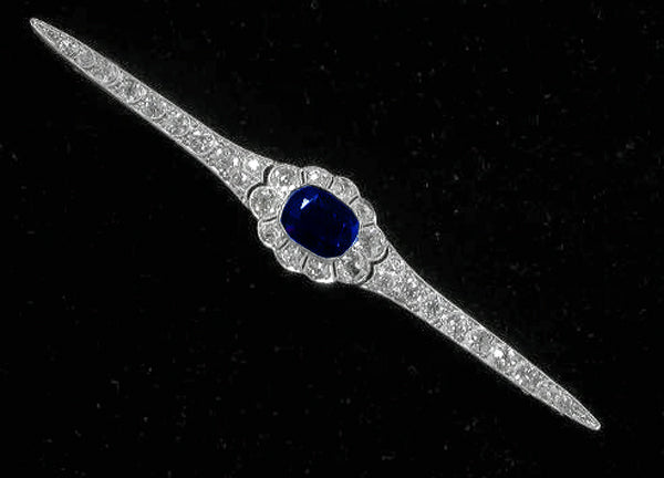 Edwardian 2ct Sapphire 1.50ct Diamond 14k Yellow & White Gold Pin