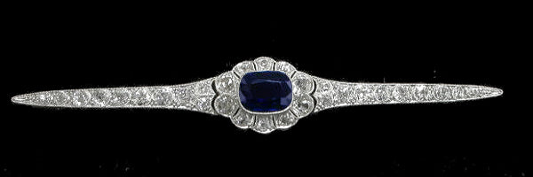 Edwardian 2ct Sapphire 1.50ct Diamond 14k Yellow & White Gold Pin