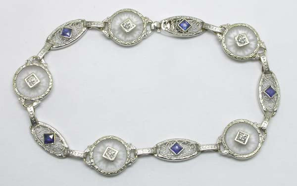 Edwardian Diamond & Sapphire 14k White Gold Bracelet