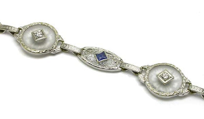 Edwardian Diamond & Sapphire 14k White Gold Bracelet