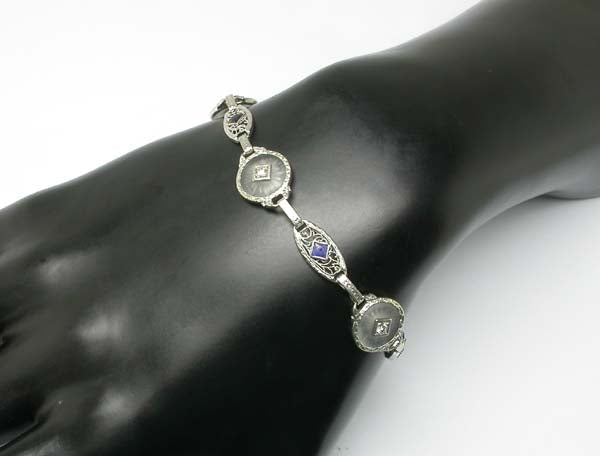 Edwardian Diamond & Sapphire 14k White Gold Bracelet