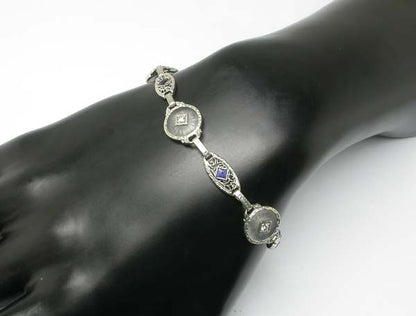 Edwardian Diamond & Sapphire 14k White Gold Bracelet