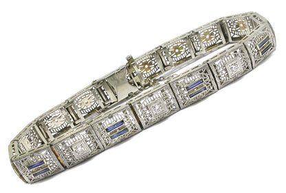 Edwardian Diamond & Sapphire 14k White Gold Bracelet