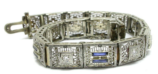 Edwardian Diamond & Sapphire 14k White Gold Bracelet