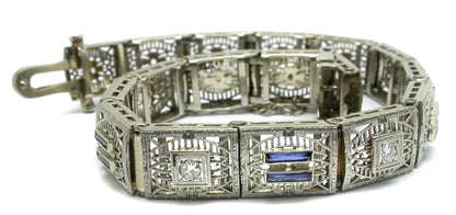 Edwardian Diamond & Sapphire 14k White Gold Bracelet