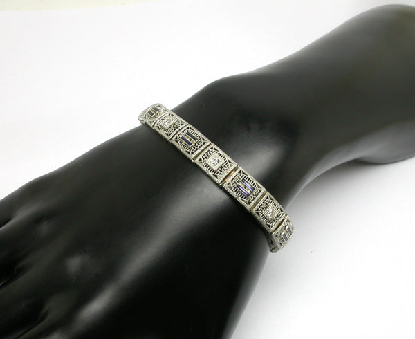 Edwardian Diamond & Sapphire 14k White Gold Bracelet