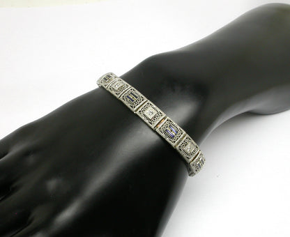 Edwardian Diamond & Sapphire 14k White Gold Bracelet