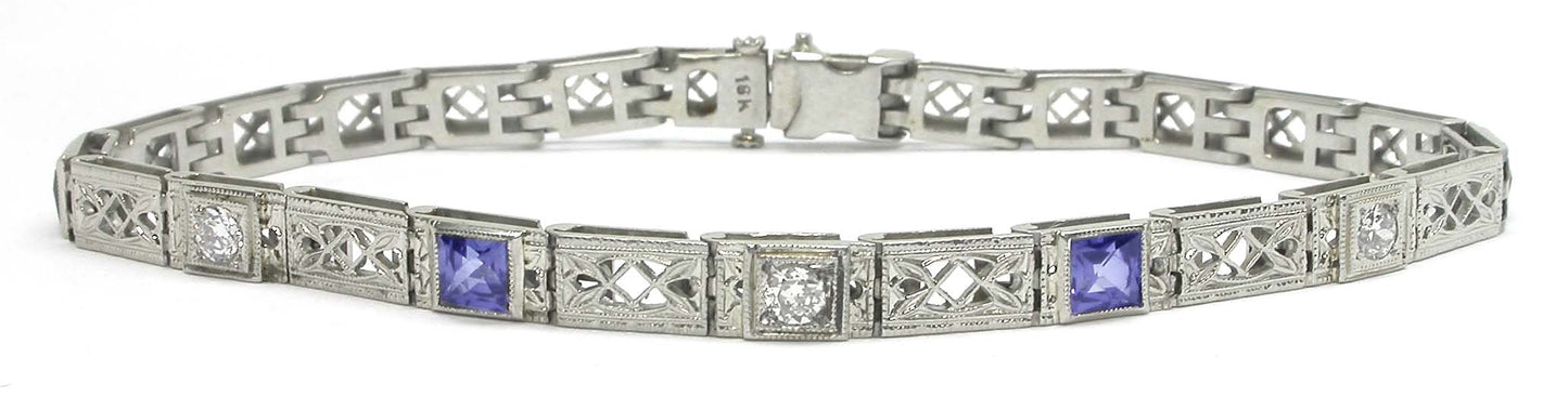 Edwardian Diamond & Sapphire 18k White Gold Bracelet