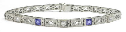 Edwardian Diamond & Sapphire 18k White Gold Bracelet