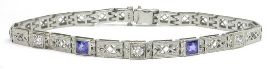 Edwardian Diamond & Sapphire 18k White Gold Bracelet