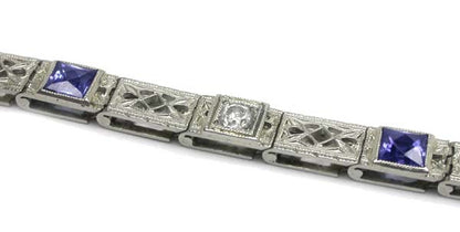 Edwardian Diamond & Sapphire 18k White Gold Bracelet