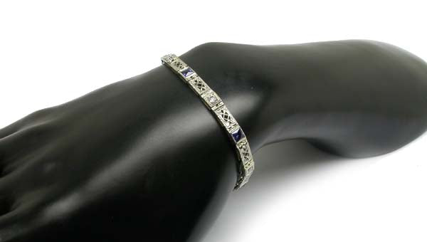 Edwardian Diamond & Sapphire 18k White Gold Bracelet