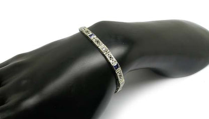 Edwardian Diamond & Sapphire 18k White Gold Bracelet